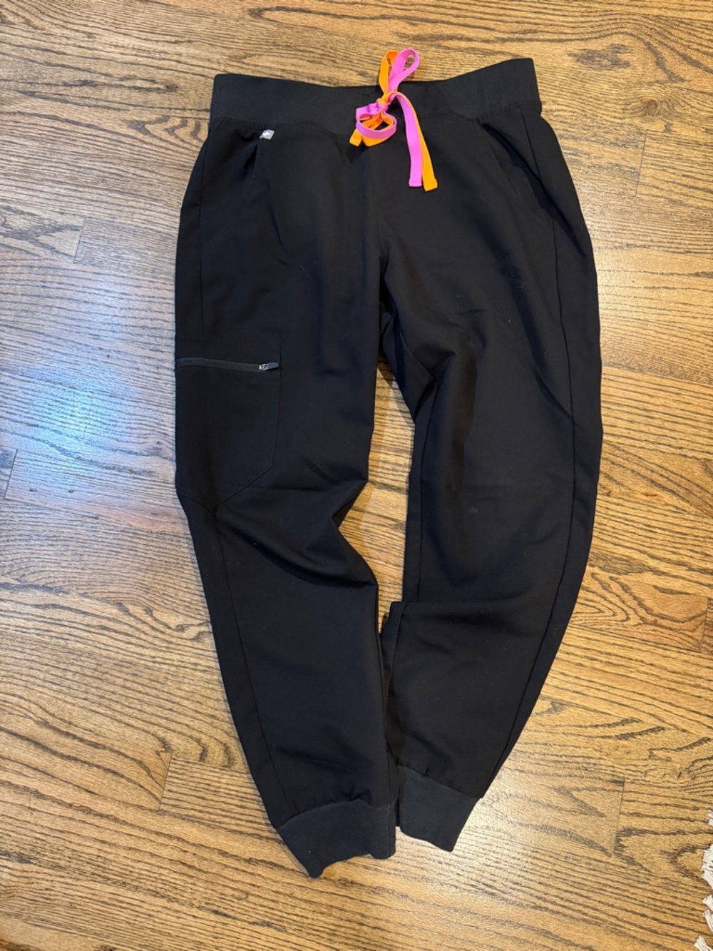 Figs Black Joggers with Pink & Orange Drawcord